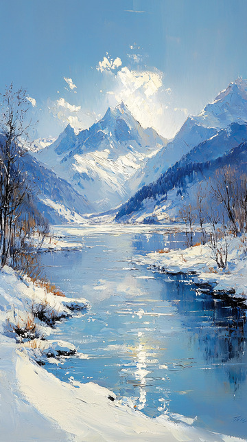 雪山河流冬季风景