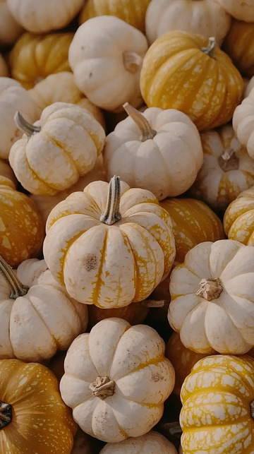 一堆白色和黄色的迷你南瓜