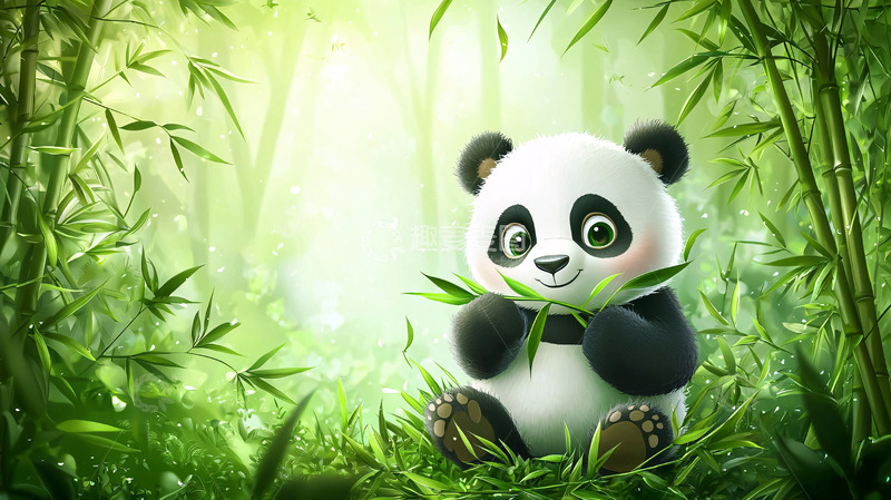 高清大图下载【趣麦麦图】卡通熊猫吃竹子