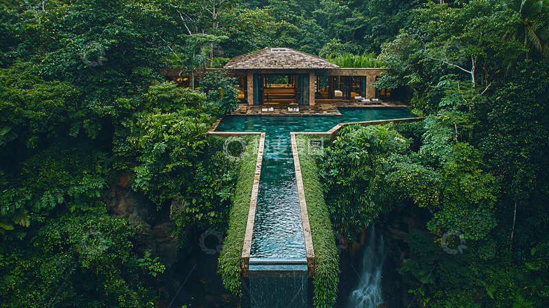 高清大图下载【趣麦麦图】热带雨林别墅泳池