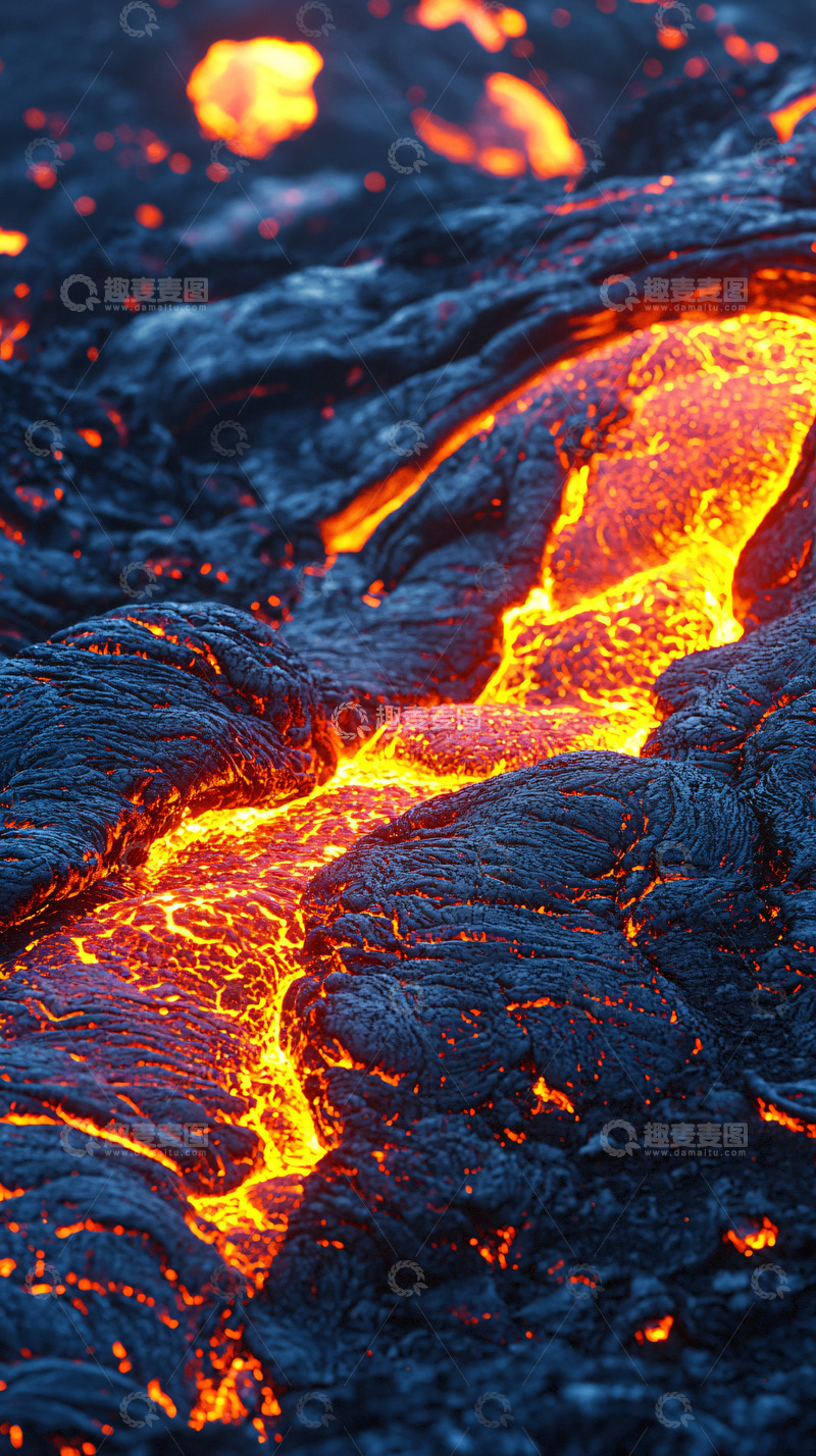 高清大图下载【趣麦麦图】熔岩流淌的火山岩浆