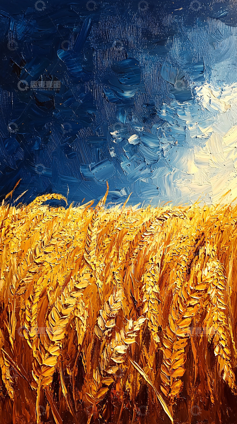 高清大图下载【趣麦麦图】金色麦田油画