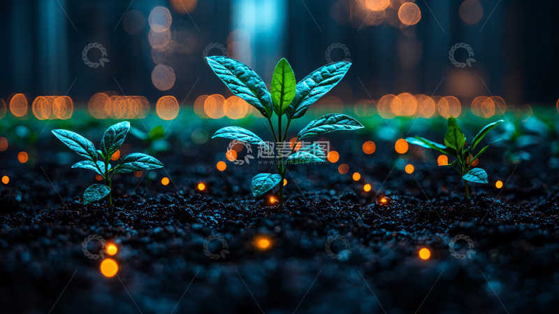 高清大图下载【趣麦麦图】夜色中发光的幼苗