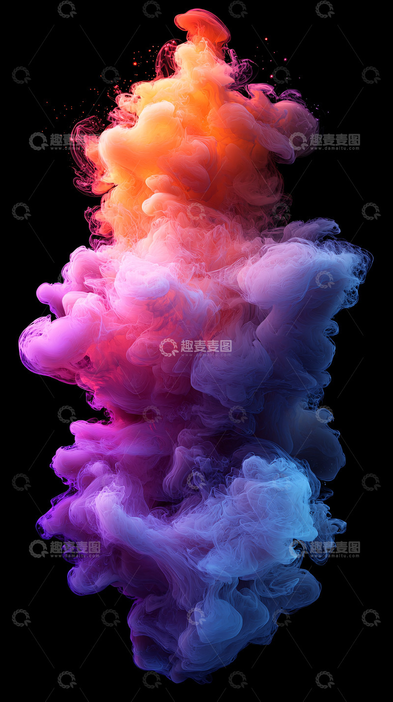 高清大图下载【趣麦麦图】彩色烟雾在黑色背景中