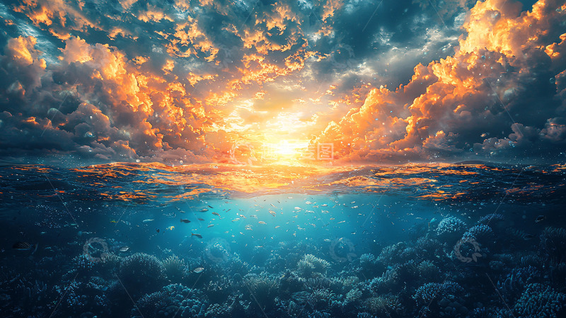 高清大图下载【趣麦麦图】水下日落