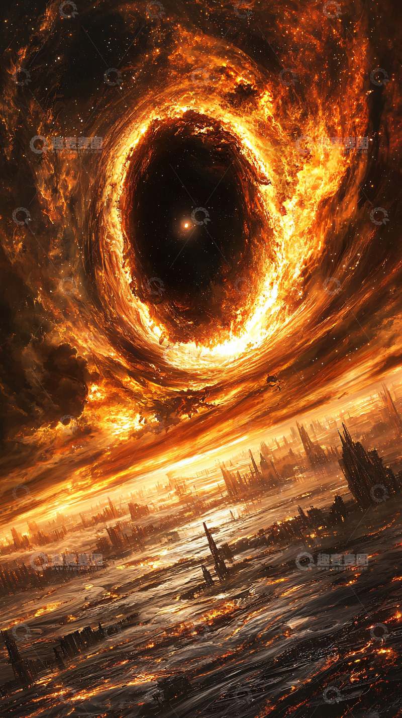 高清大图下载【趣麦麦图】火焰漩涡吞噬城市