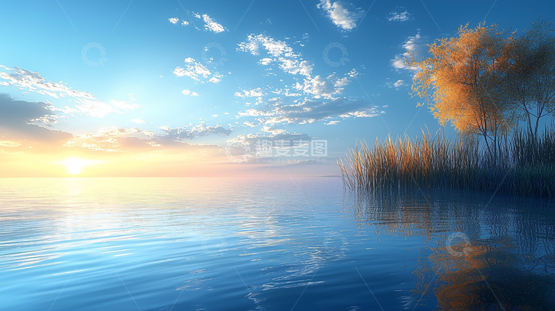 高清大图下载【趣麦麦图】唯美日出湖景