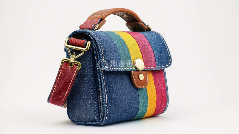 高清大图下载【趣麦麦图】彩虹条纹牛仔布小包