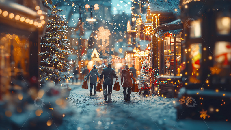 高清大图下载【趣麦麦图】冬日雪夜圣诞集市