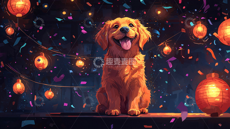 高清大图下载【趣麦麦图】金毛幼犬节日庆典