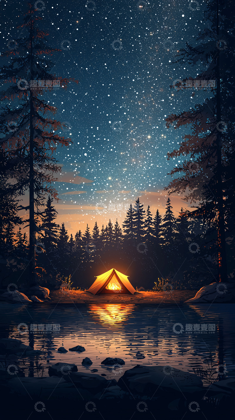 高清大图下载【趣麦麦图】星空下湖边帐篷