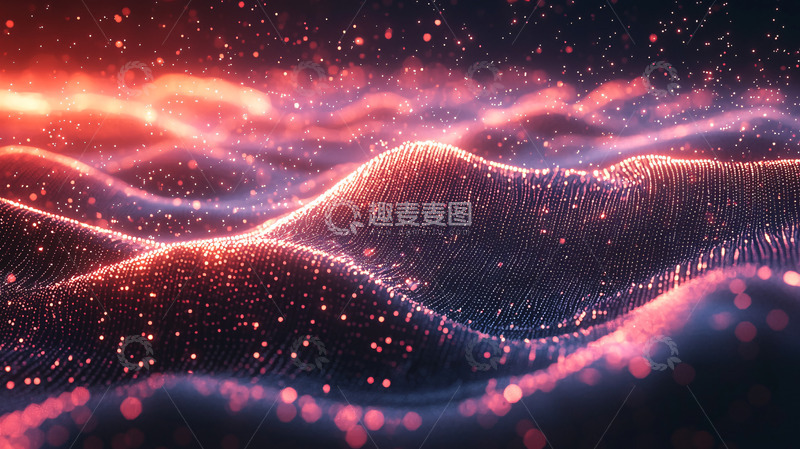 高清大图下载【趣麦麦图】梦幻红色粒子波浪