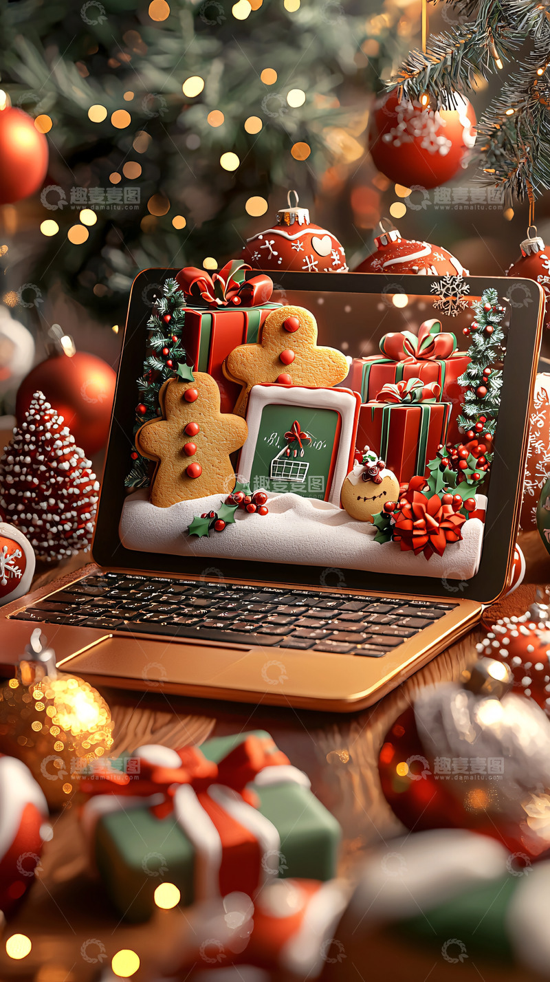 高清大图下载【趣麦麦图】圣诞节电脑姜饼人