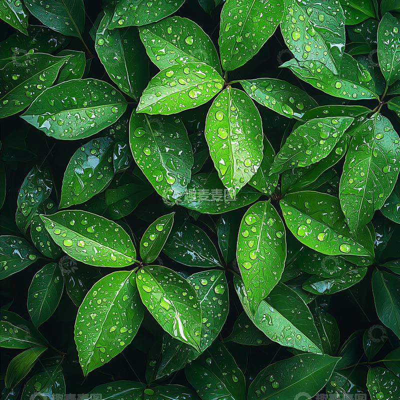 高清大图下载【趣麦麦图】翠绿叶片上的水珠