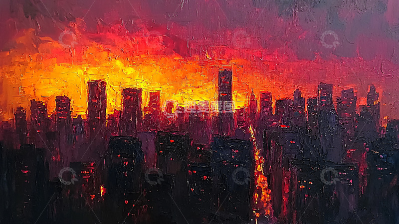 高清大图下载【趣麦麦图】火烧云下的城市剪影
