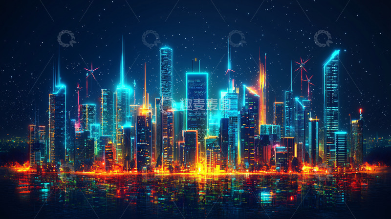 高清大图下载【趣麦麦图】霓虹灯闪烁的未来都市