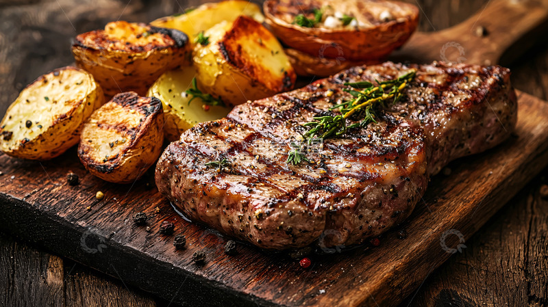 高清大图下载【趣麦麦图】烤牛排配烤土豆