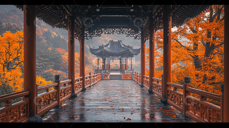 高清大图下载【趣麦麦图】秋日亭台楼阁美景