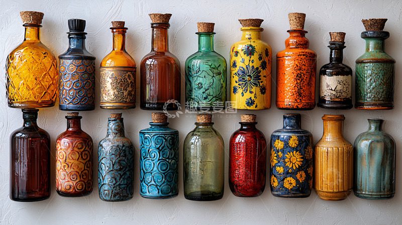 高清大图下载【趣麦麦图】彩色玻璃瓶