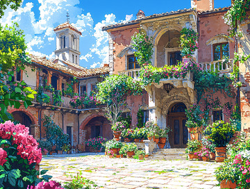 阳光下的意大利风格庭院