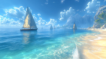阳光沙滩帆船海景