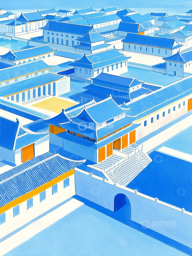 高清大图下载【趣麦麦图】故宫博物院卡通手绘插画