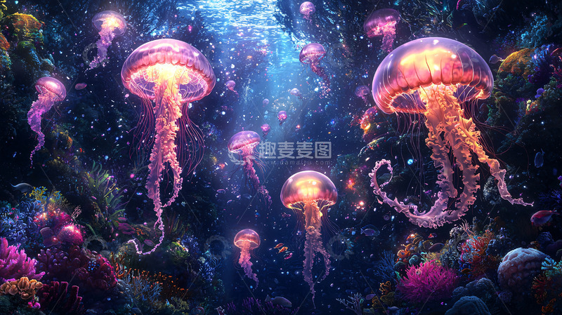 高清大图下载【趣麦麦图】深海发光水母