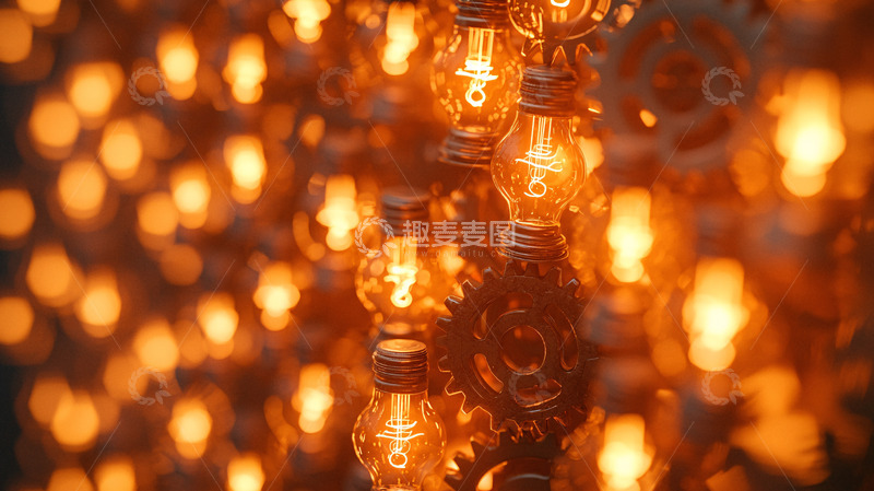 高清大图下载【趣麦麦图】灯泡与齿轮的创意蒸汽朋克艺术