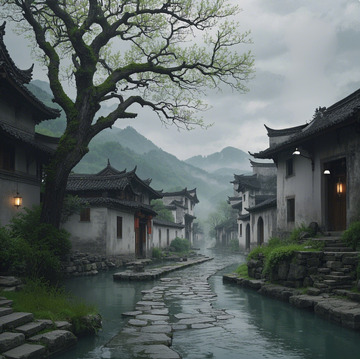 烟雨古村清明节