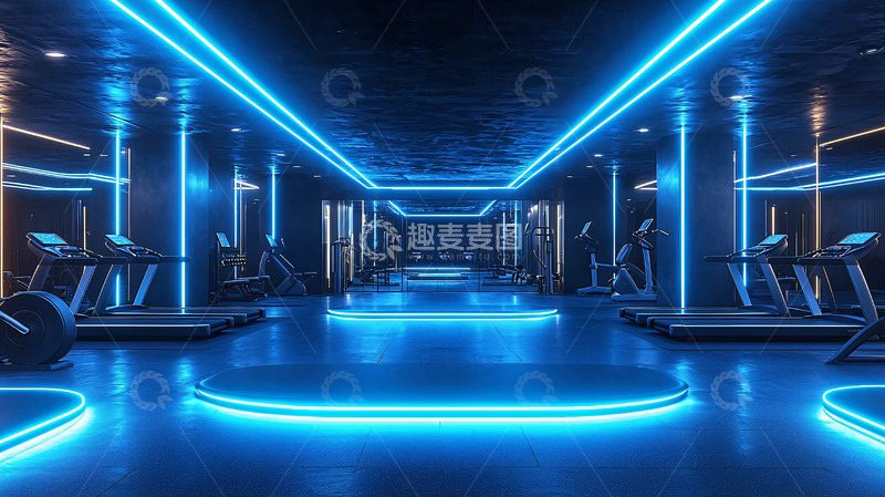 高清大图下载【趣麦麦图】蓝色灯光健身房