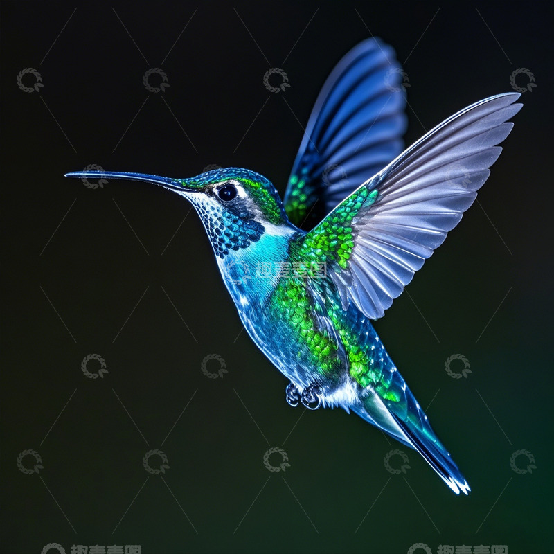高清大图下载【趣麦麦图】蜂鸟悬停黑底高清摄影图