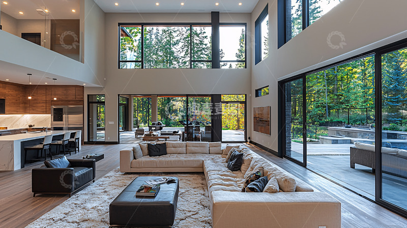 高清大图下载【趣麦麦图】现代简约风格高挑客厅