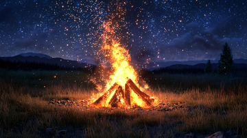 星空下熊熊燃烧的篝火
