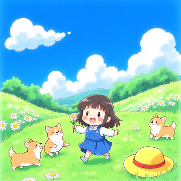 春季女孩开心踏青郊游插画1