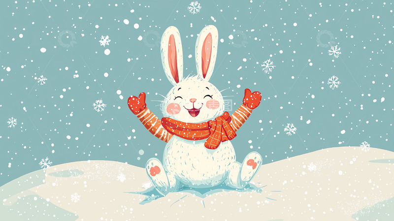 高清大图下载【趣麦麦图】雪地里快乐的兔子