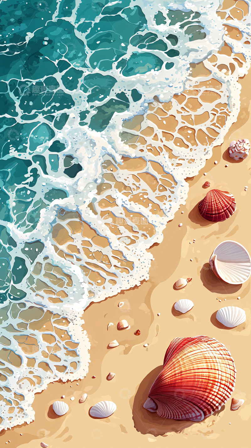 高清大图下载【趣麦麦图】海浪拍打沙滩