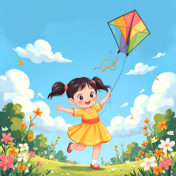 春季女孩开心踏青郊游插画