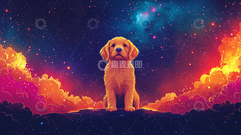 高清大图下载【趣麦麦图】宇宙星空下的金毛幼犬