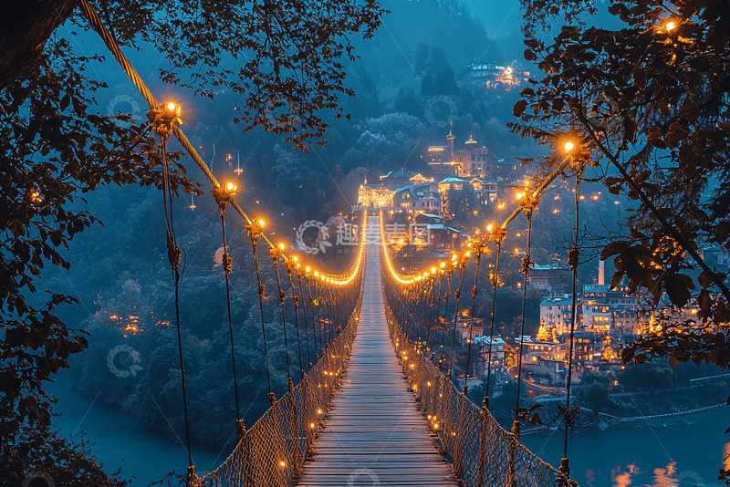 高清大图下载【趣麦麦图】悬索桥夜景