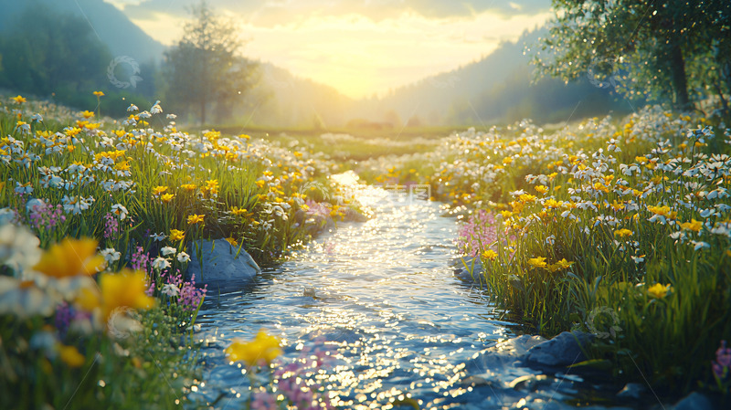 高清大图下载【趣麦麦图】阳光下的山谷溪流