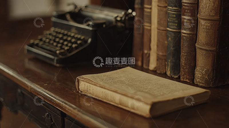 高清大图下载【趣麦麦图】老式打字机和古董书籍