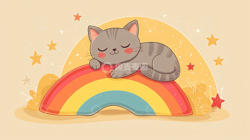 高清大图下载【趣麦麦图】可爱小猫彩虹梦