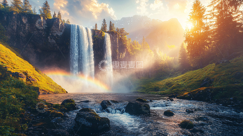 高清大图下载【趣麦麦图】壮丽的瀑布和彩虹