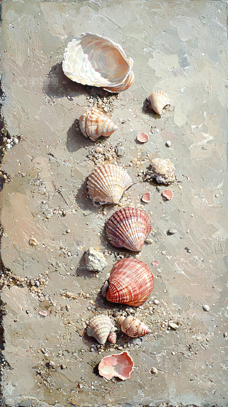 高清大图下载【趣麦麦图】海滩上的贝壳排列艺术