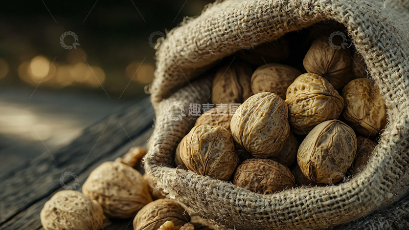 高清大图下载【趣麦麦图】麻布袋里满满的核桃
