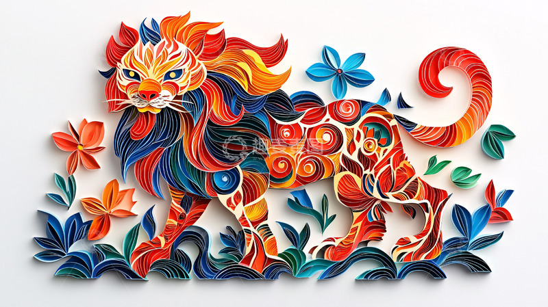 高清大图下载【趣麦麦图】彩色卷纸狮子