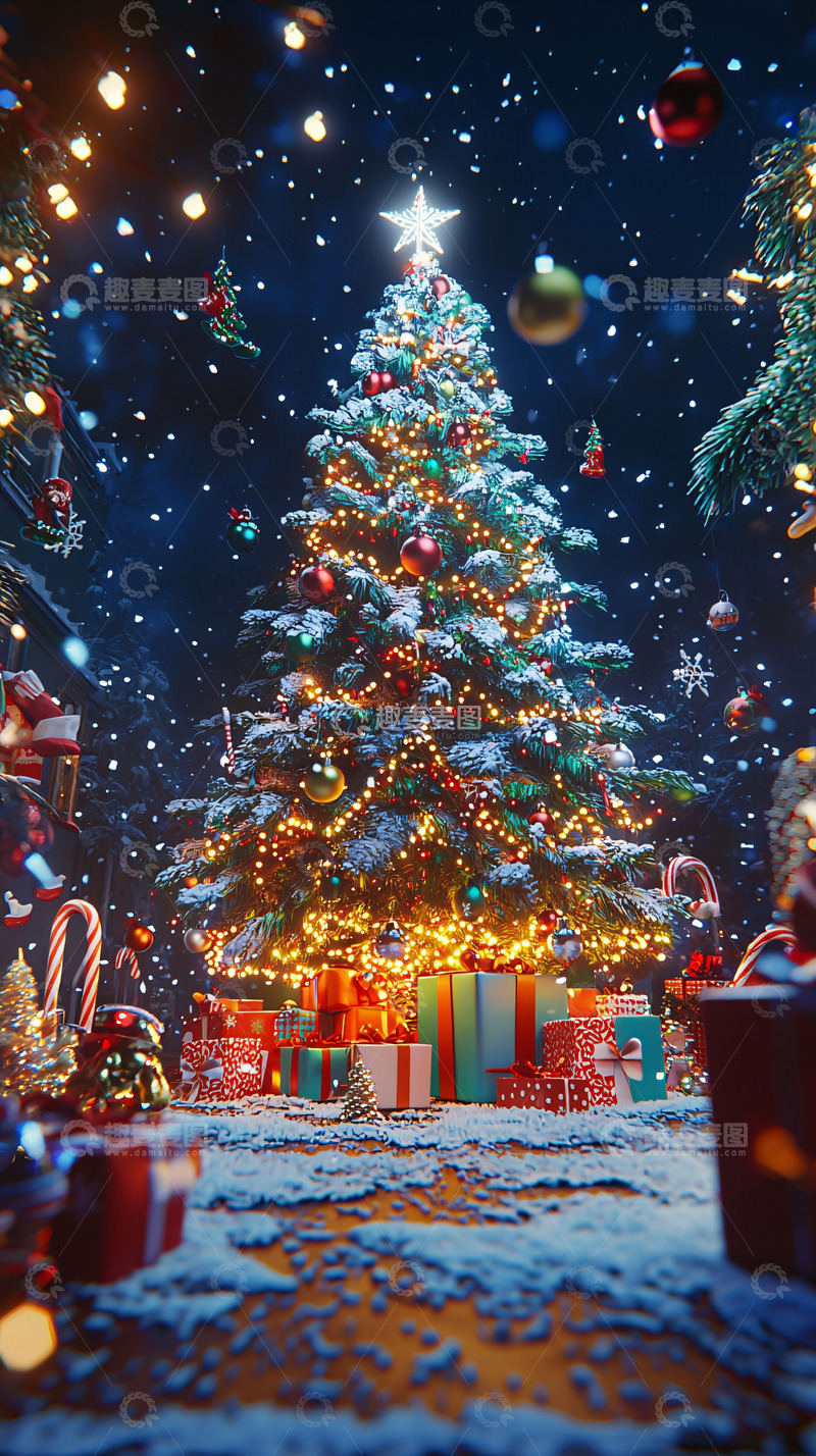 高清大图下载【趣麦麦图】圣诞节夜晚雪景