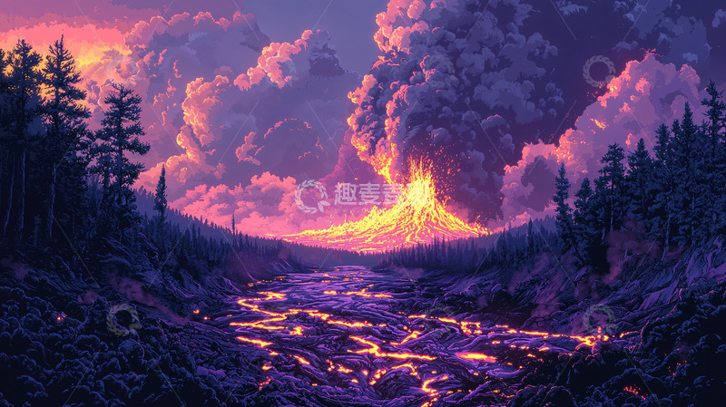 高清大图下载【趣麦麦图】紫色火山喷发