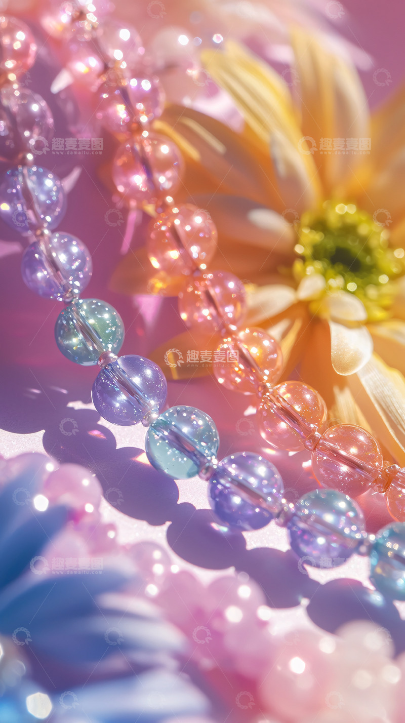 高清大图下载【趣麦麦图】彩色透明珠子花朵特写