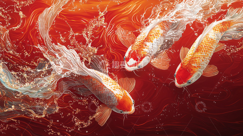 高清大图下载【趣麦麦图】红水中跳跃的锦鲤